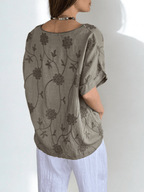 Blusa Italiana Bordada escote en V, color Taupe