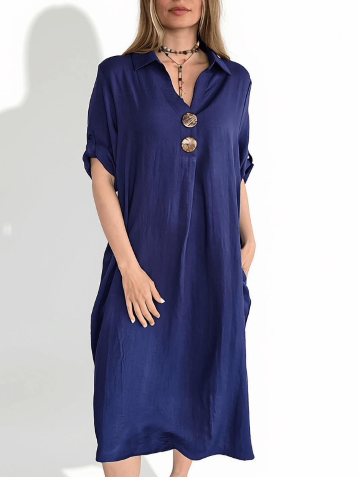 Vestido Dos Botones , color Azul