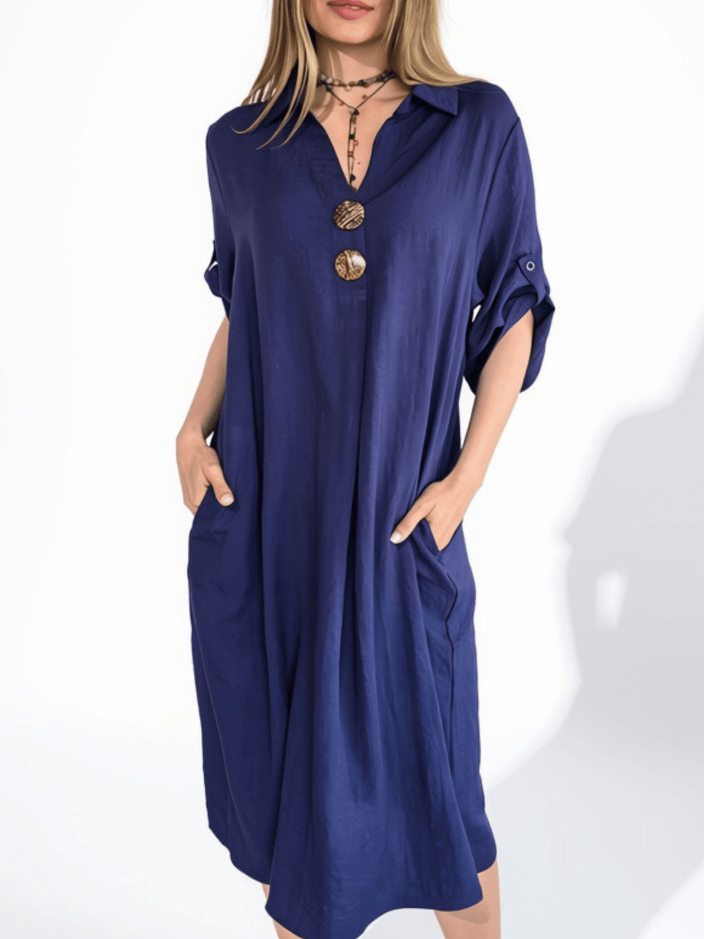 Vestido Dos Botones , color Azul