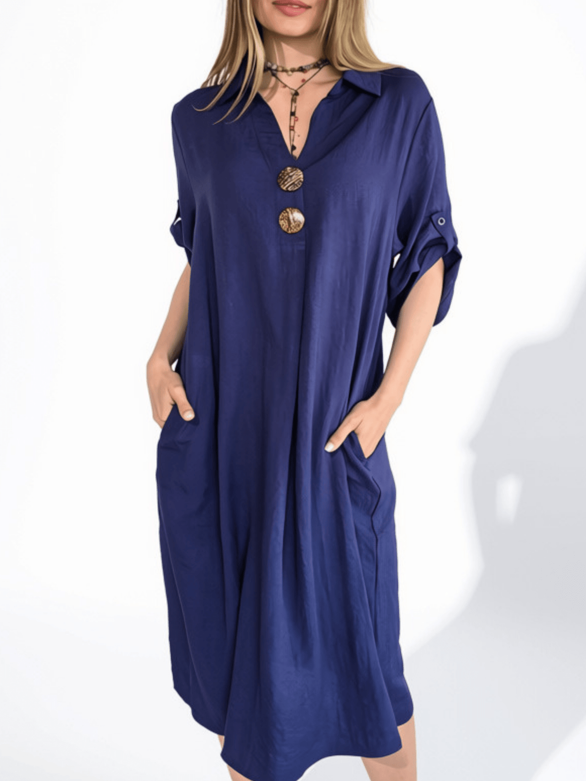 Vestido Dos Botones , color Azul