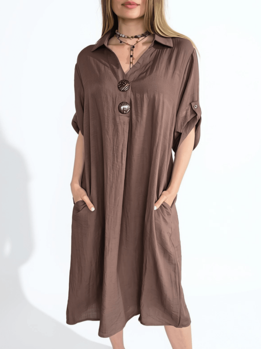 Vestido Dos Botones, color Chocolate