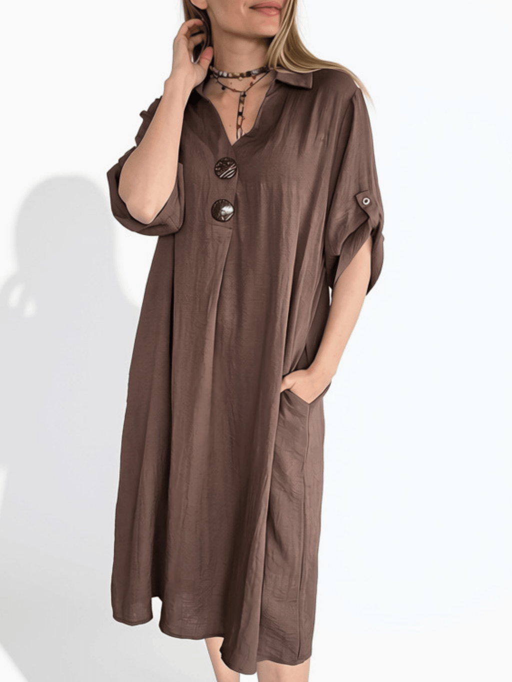 Vestido Dos Botones, color Chocolate