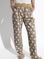 Pantalón Italiano Lunares, fondo Beige con Blanco