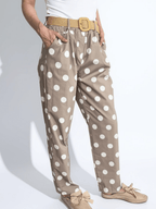 Pantalón Italiano Lunares, fondo Beige con Blanco