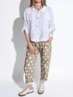 Pantalón Italiano Lunares, fondo Beige con Blanco