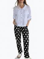 Pantalón Italiano Lunares, fondo Negro con Blanco