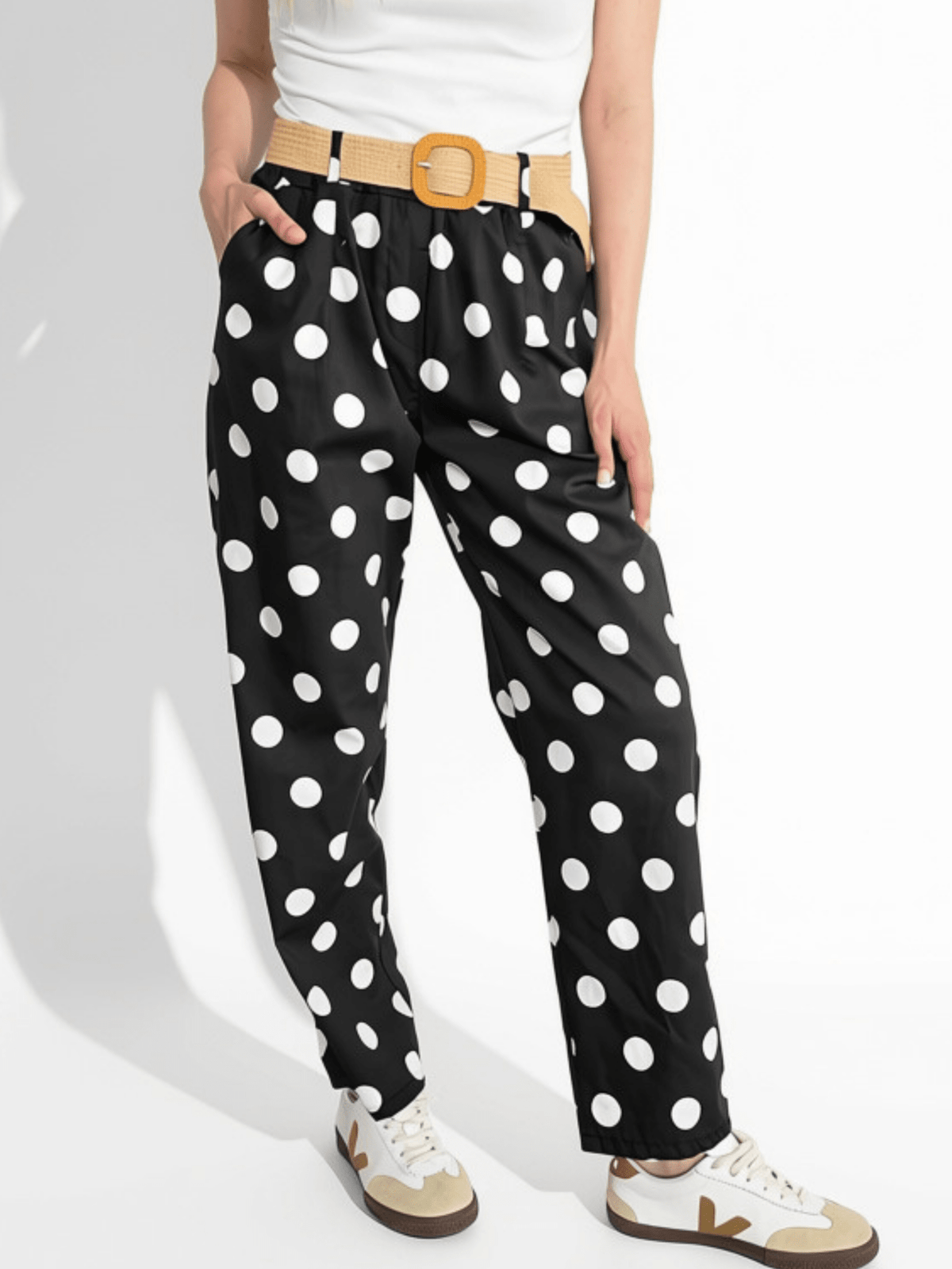 Pantalón Italiano Lunares, fondo Negro con Blanco