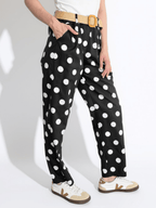 Pantalón Italiano Lunares, fondo Negro con Blanco