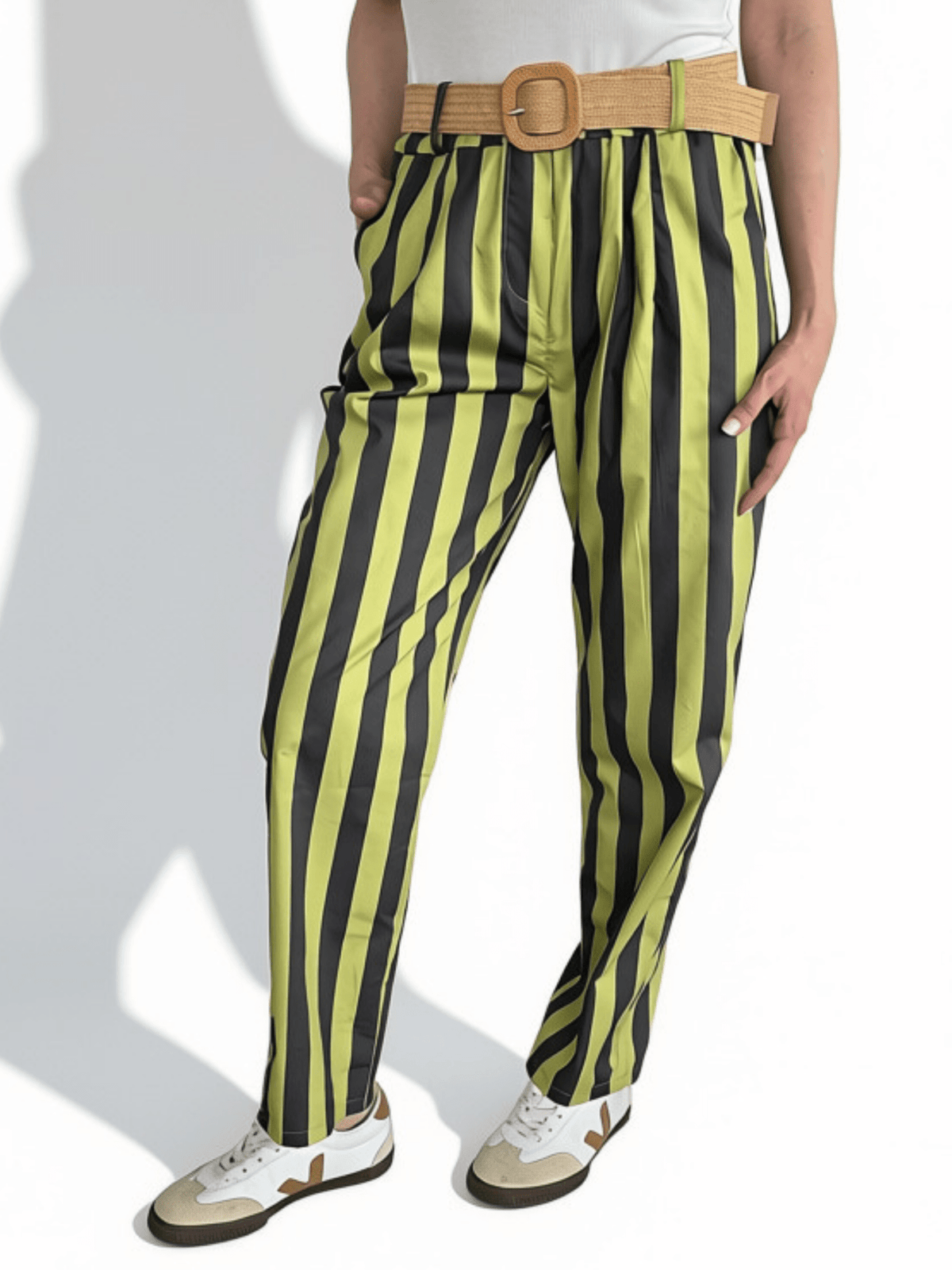 Pantalón Italiano Rayado, color Pistacho con Gris