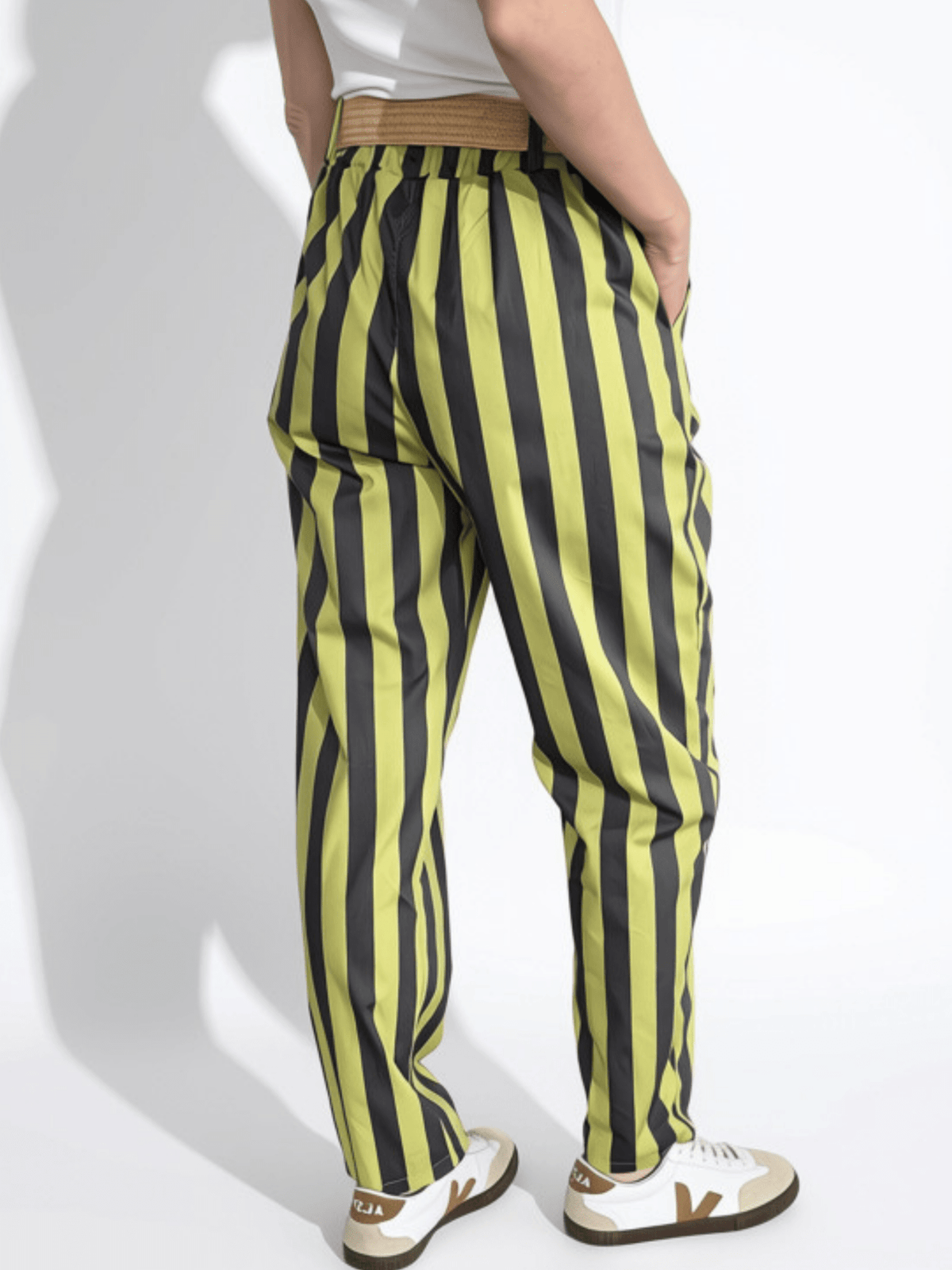 Pantalón Italiano Rayado, color Pistacho con Gris