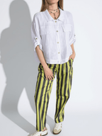 Pantalón Italiano Rayado, color Pistacho con Gris