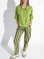 Pantalón Italiano Rayado, color Pistacho con Gris