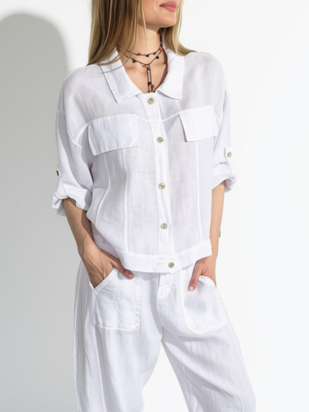 Chaqueta Italiana 100%Lino, color Blanco