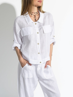 Chaqueta Italiana 100%Lino, color Blanco
