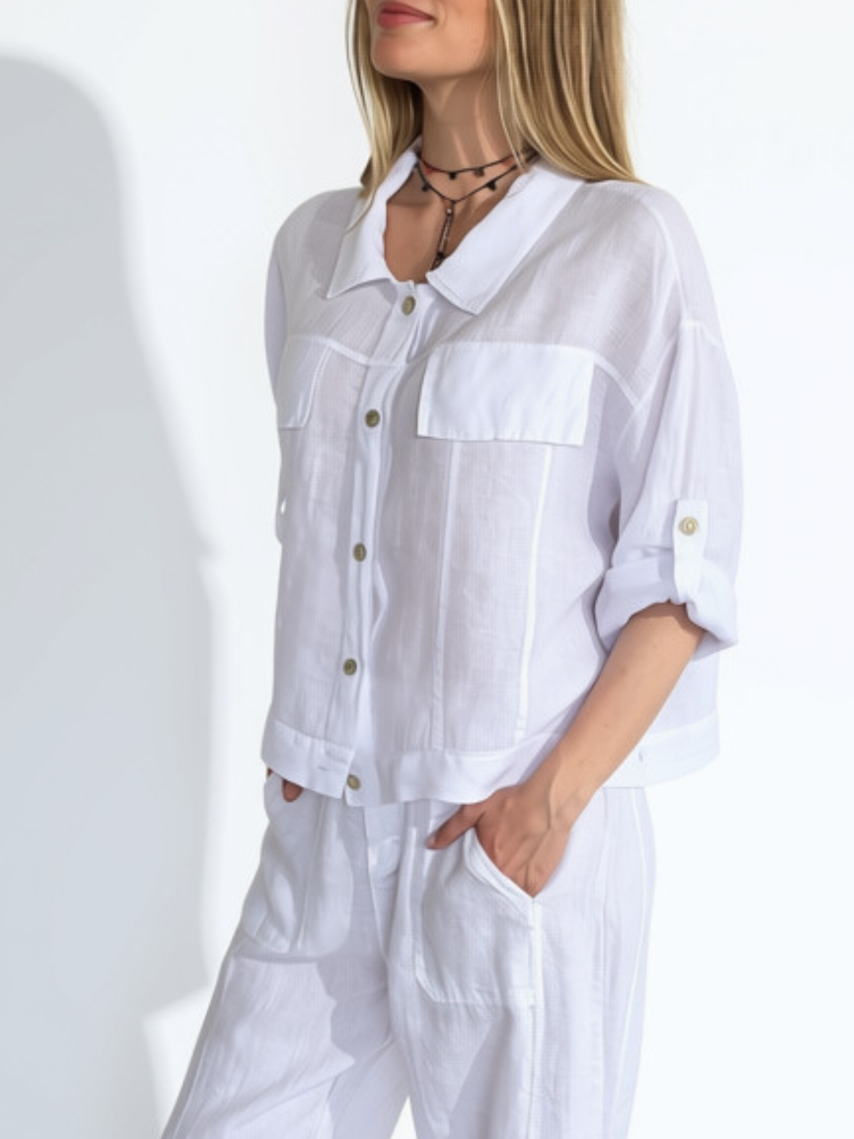 Chaqueta Italiana 100%Lino, color Blanco