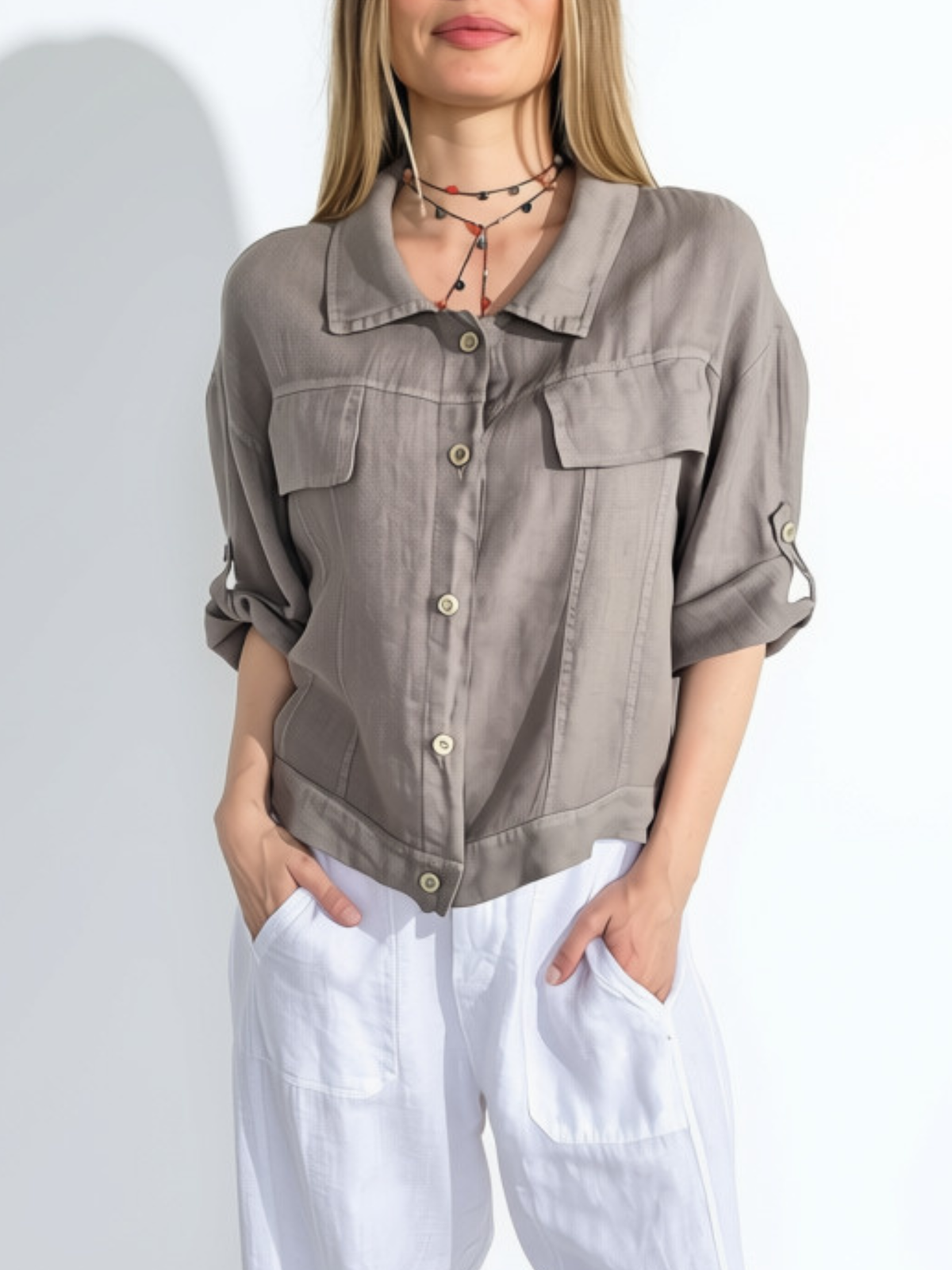 Chaqueta Italiana 100%Lino, color Taupe