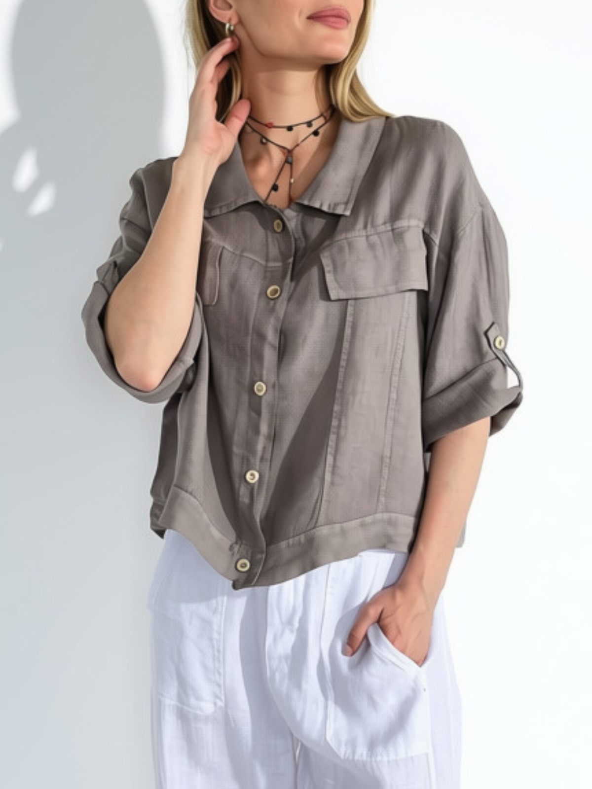 Chaqueta Italiana 100%Lino, color Taupe