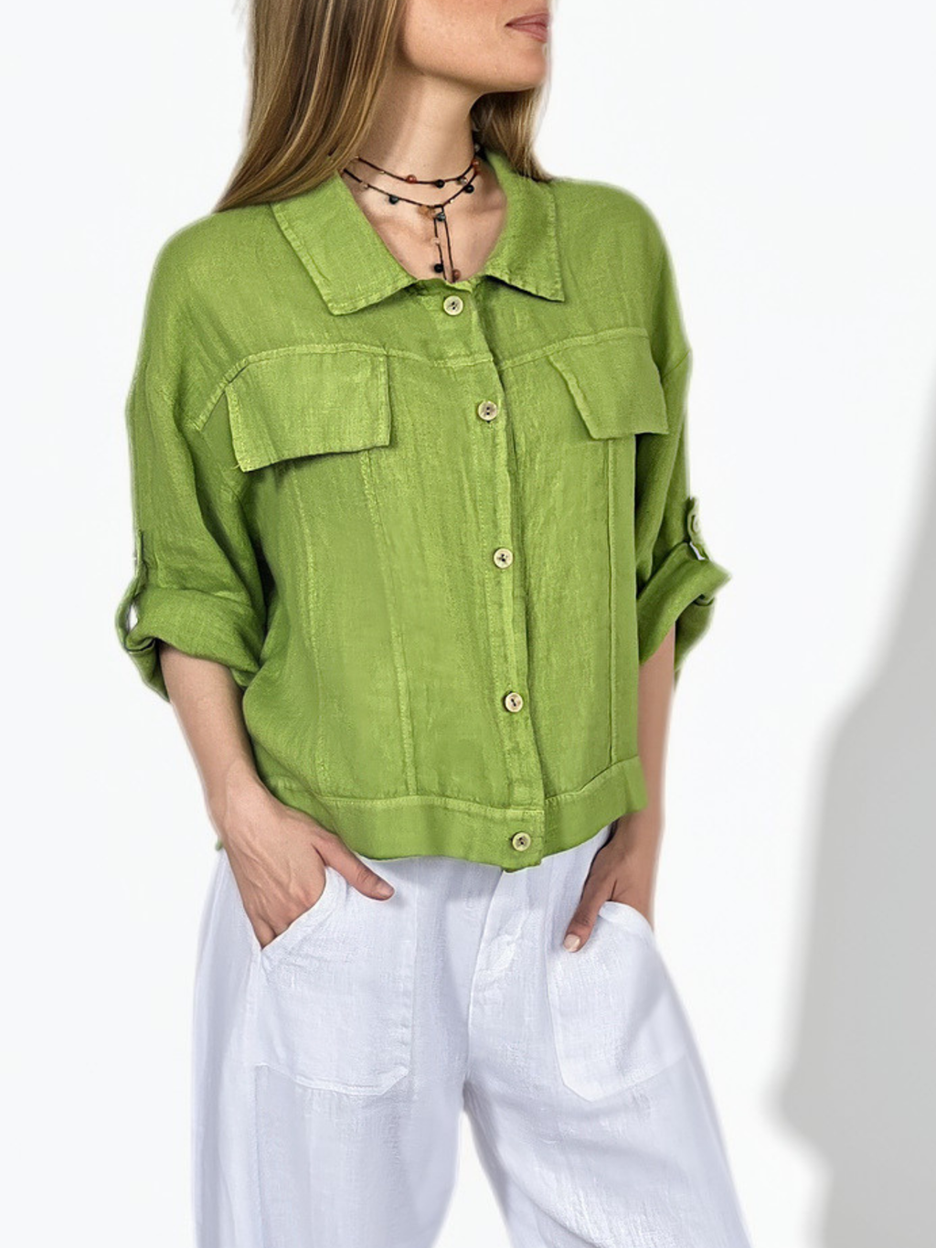 Chaqueta Italiana 100% Lino, color Pistacho