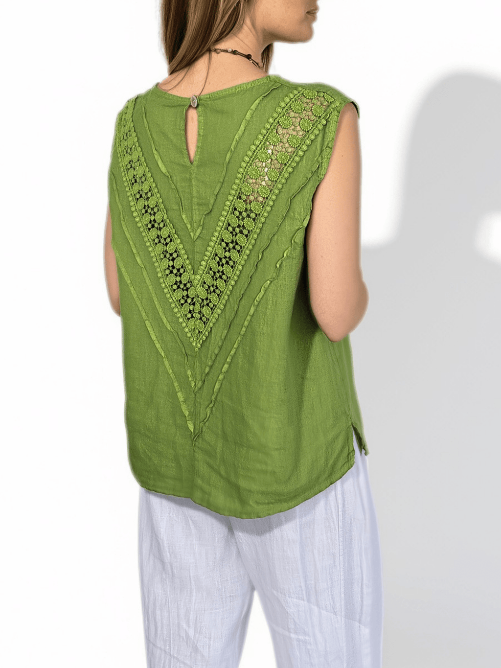 Blusa Italiana 100% Lino Espalda Bordada, color Pistacho