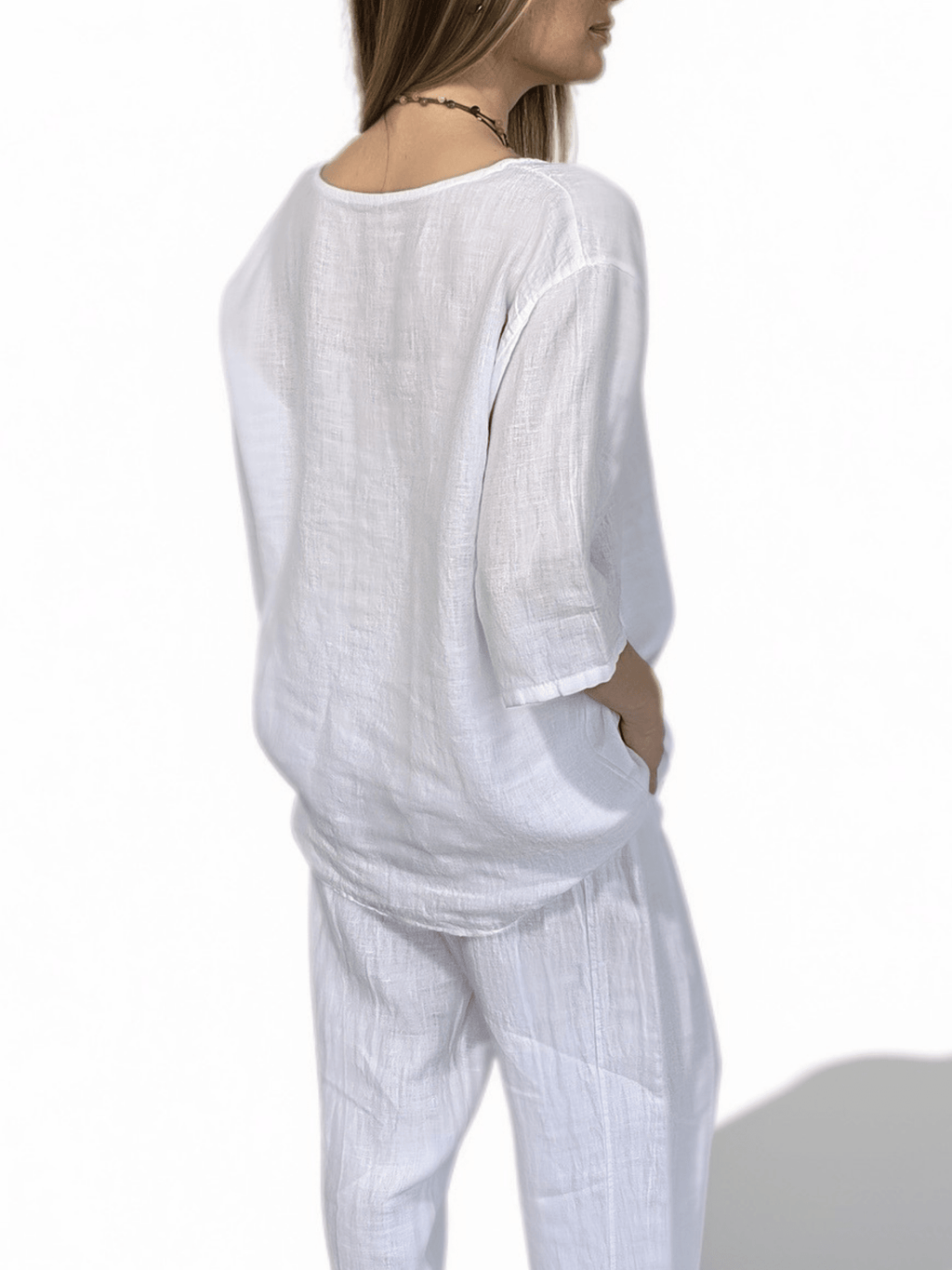 Blusa Italiana 100% Lino un Botón, color Blanco