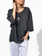 Blusa Italiana 100% Lino un Botón, color Gris