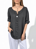 Blusa Italiana 100% Lino un Botón, color Gris