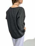 Blusa Italiana 100% Lino un Botón, color Gris