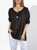 Blusa Italiana 100% Lino un Botón, color Chocolate
