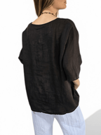 Blusa Italiana 100% Lino un Botón, color Chocolate
