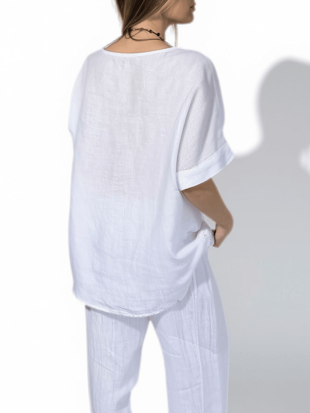 Blusa Italiana 100% Lino basta Bordada, color Blanco