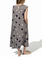 Vestido Italiano 100% Lino Lunares, fondo Taupe