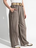 Pantalón Italiano 100%Lino con cinturón, color Taupe