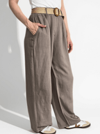 Pantalón Italiano 100%Lino con cinturón, color Taupe
