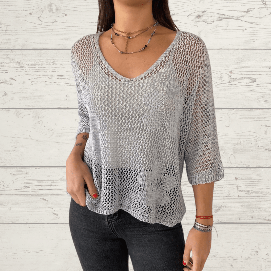 Sweater Italiano con flores, color gris