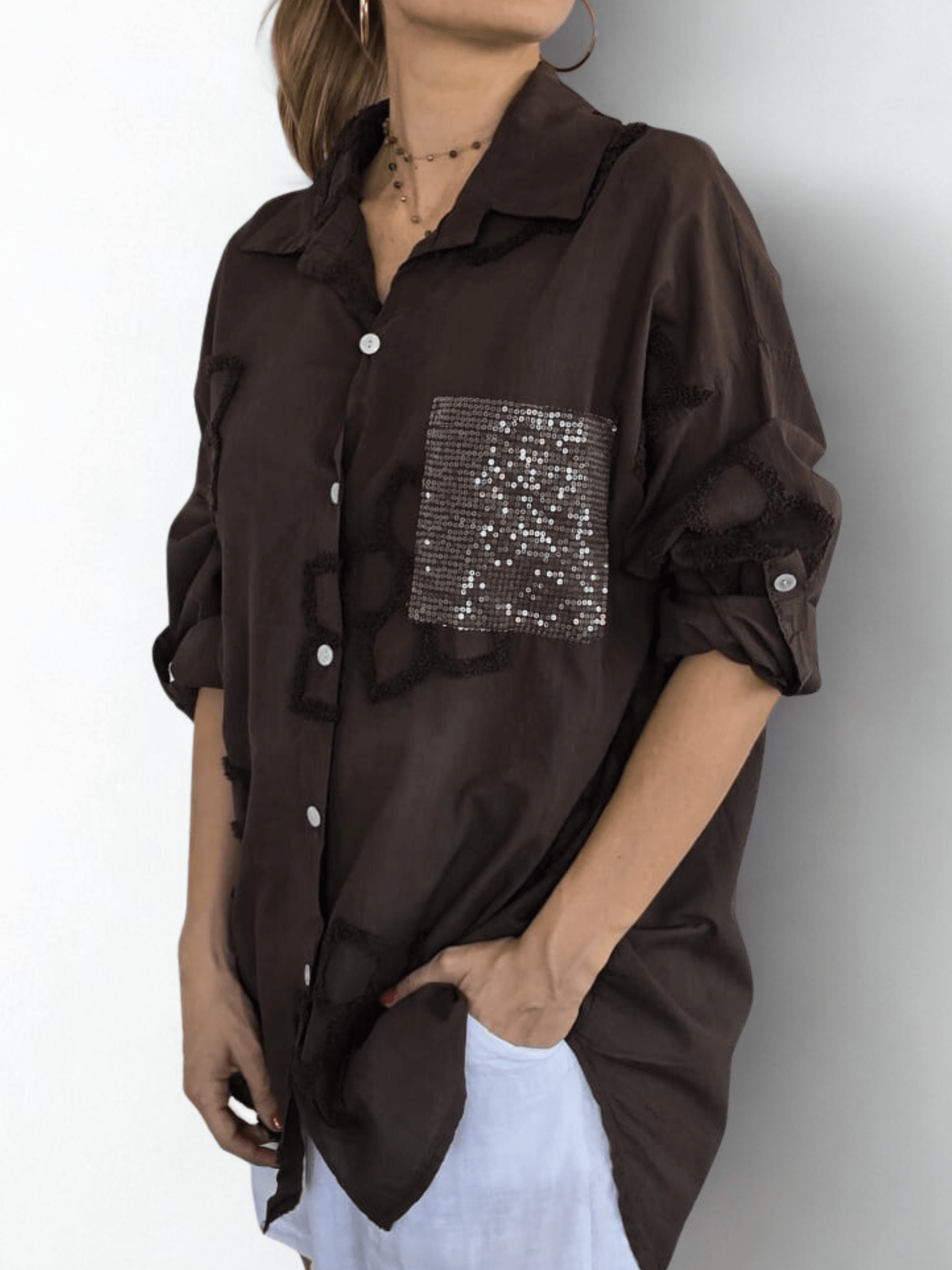 Blusa Italiana Verona bordada, color Chocolate