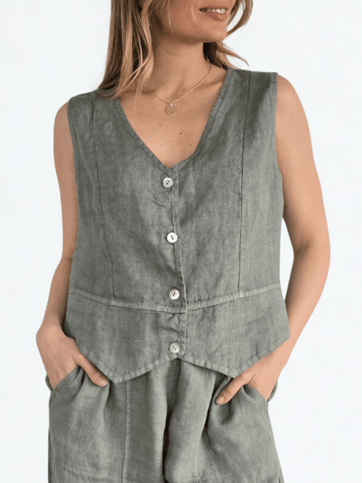 Blusa Gillette Lino Italiano, color verde