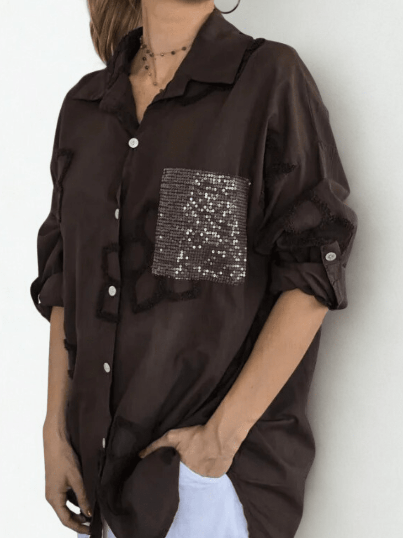 Blusa Italiana Verona bordada, color Chocolate