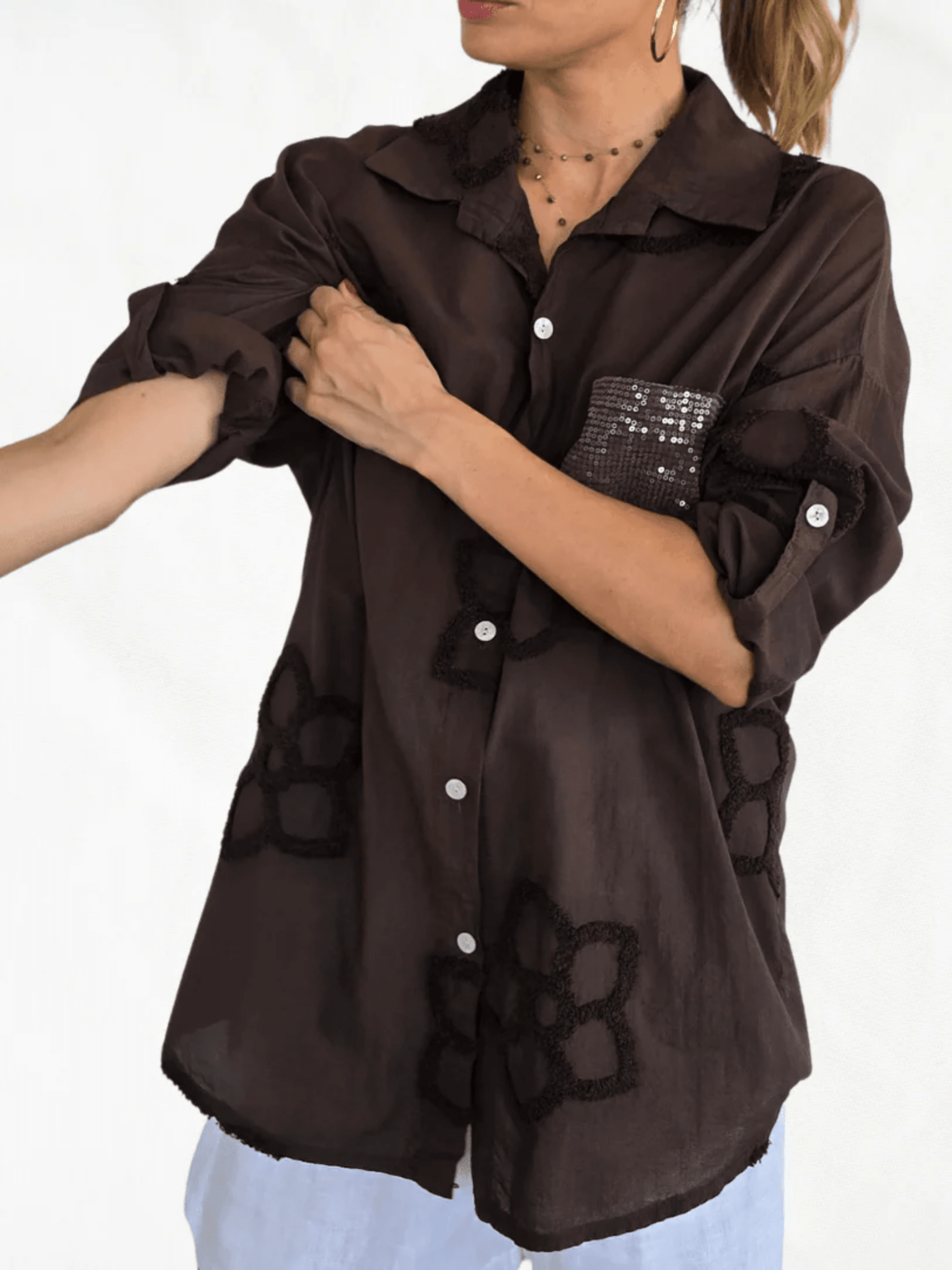 Blusa Italiana Verona bordada, color Chocolate