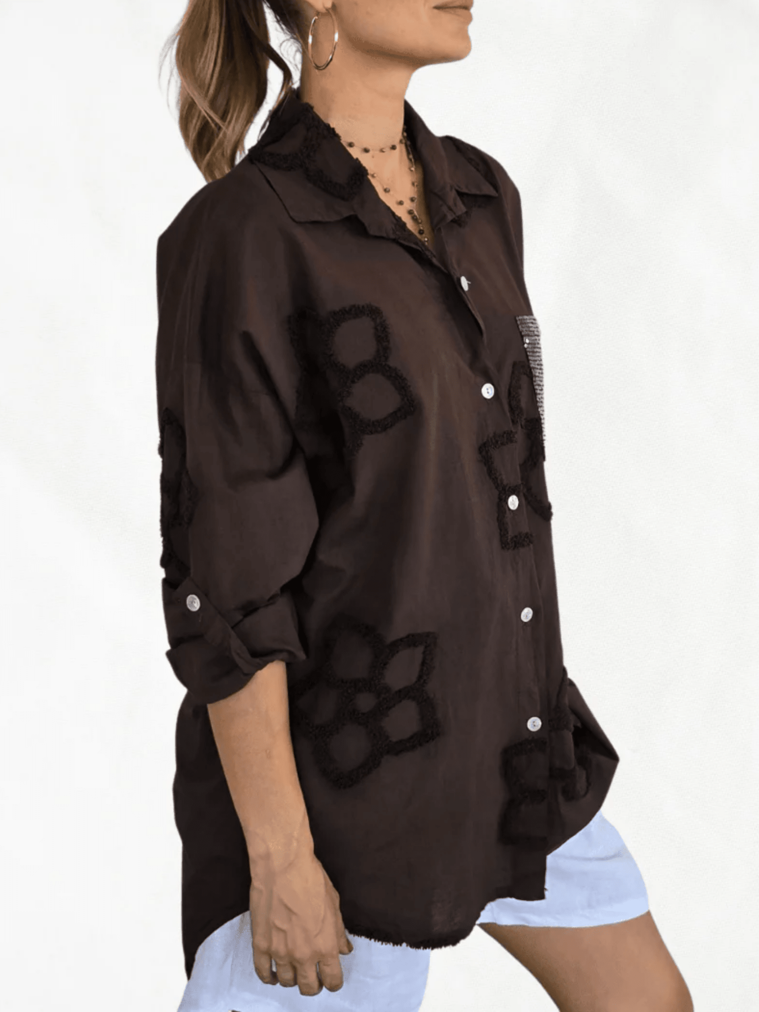 Blusa Italiana Verona bordada, color Chocolate