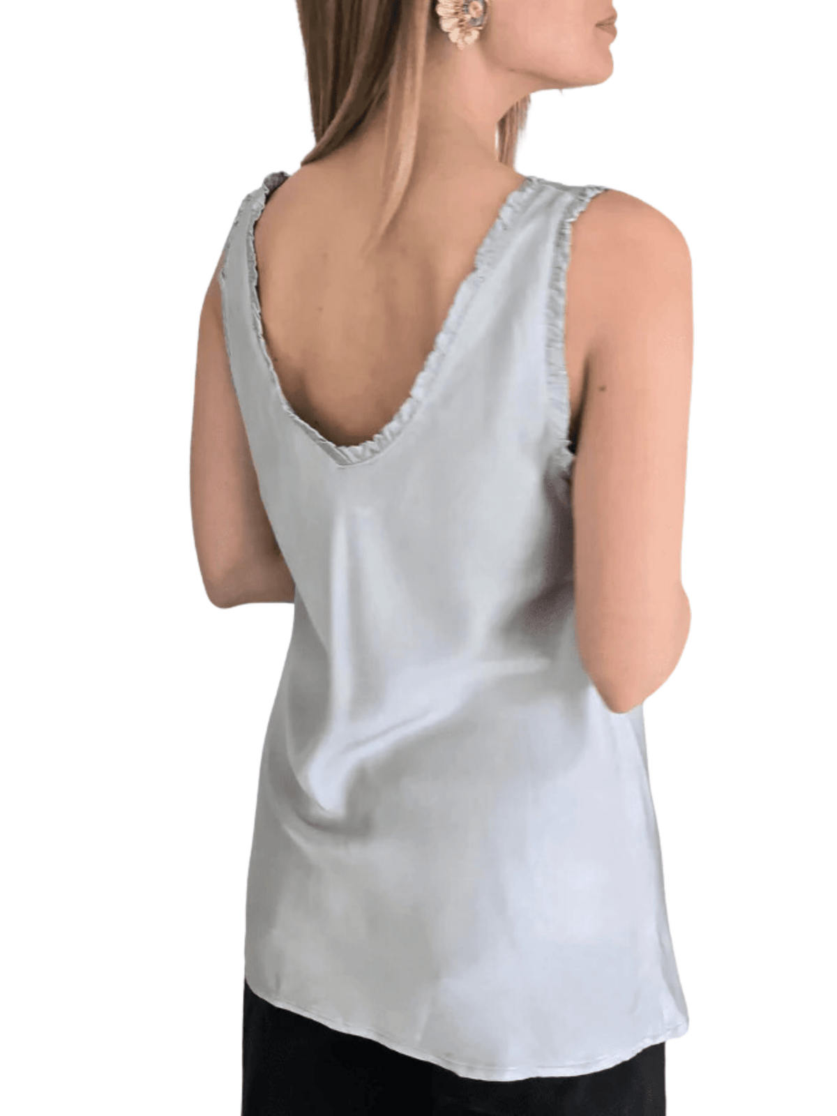 Blusa Italiana sin mangas, color Gris Claro
