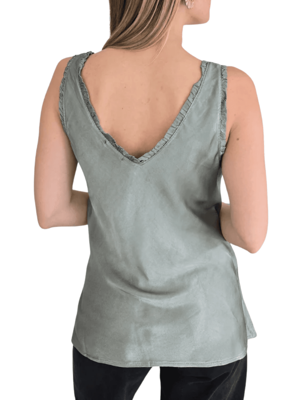 Blusa Italiana sin mangas, color Verde Musgo