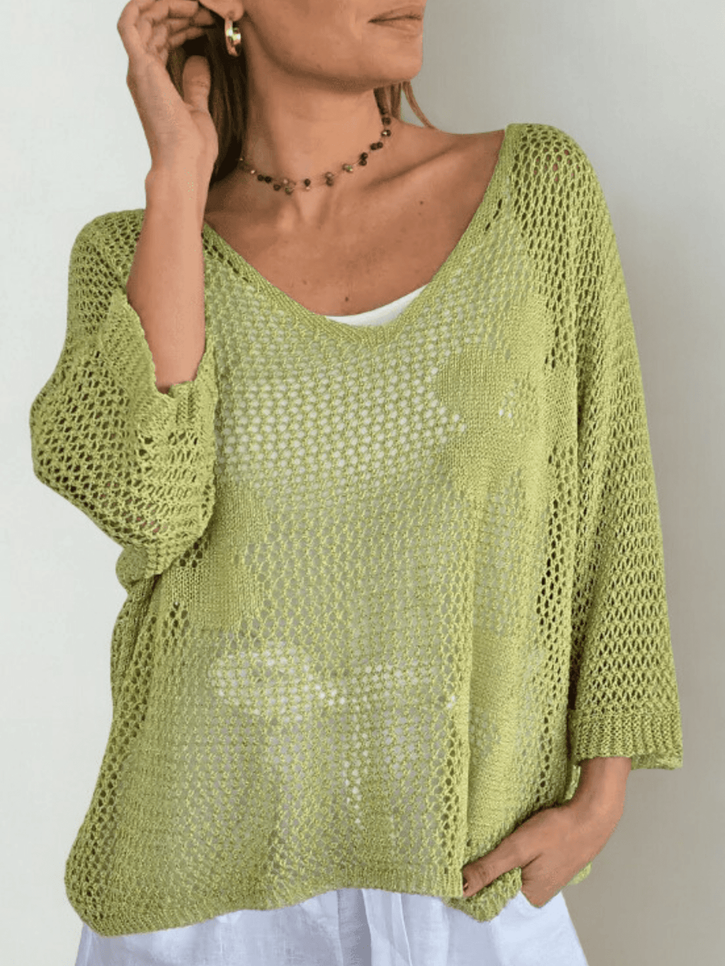 Sweater Italiano con flores, color pistacho