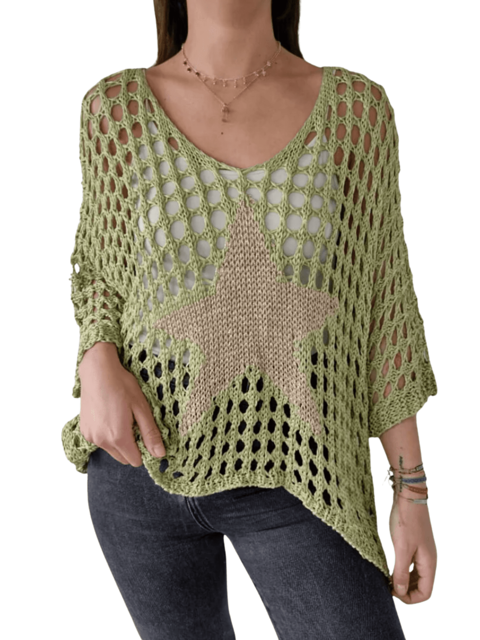 Sweater Italiano estrella, color pistacho con taupe