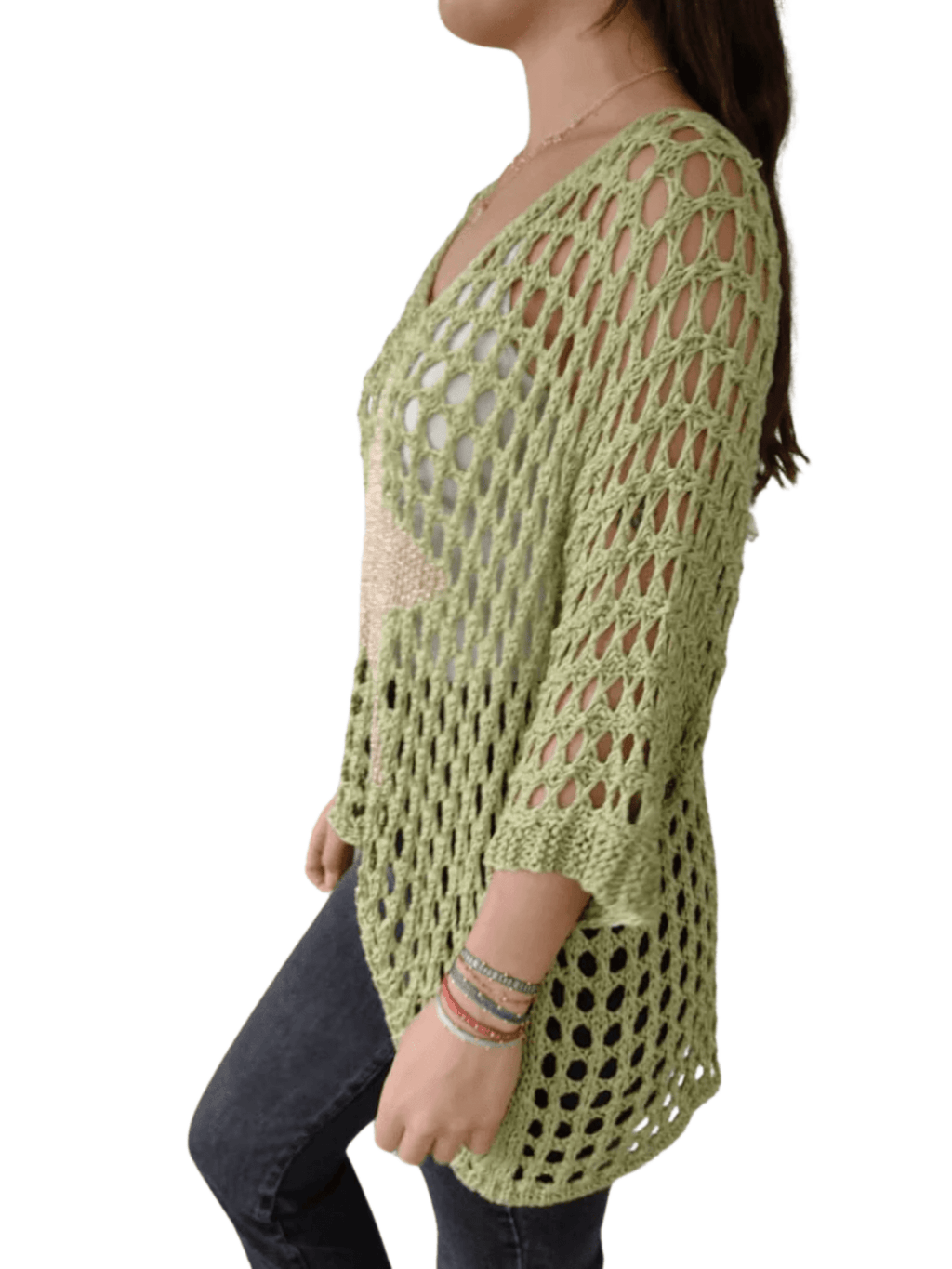 Sweater Italiano estrella, color pistacho con taupe