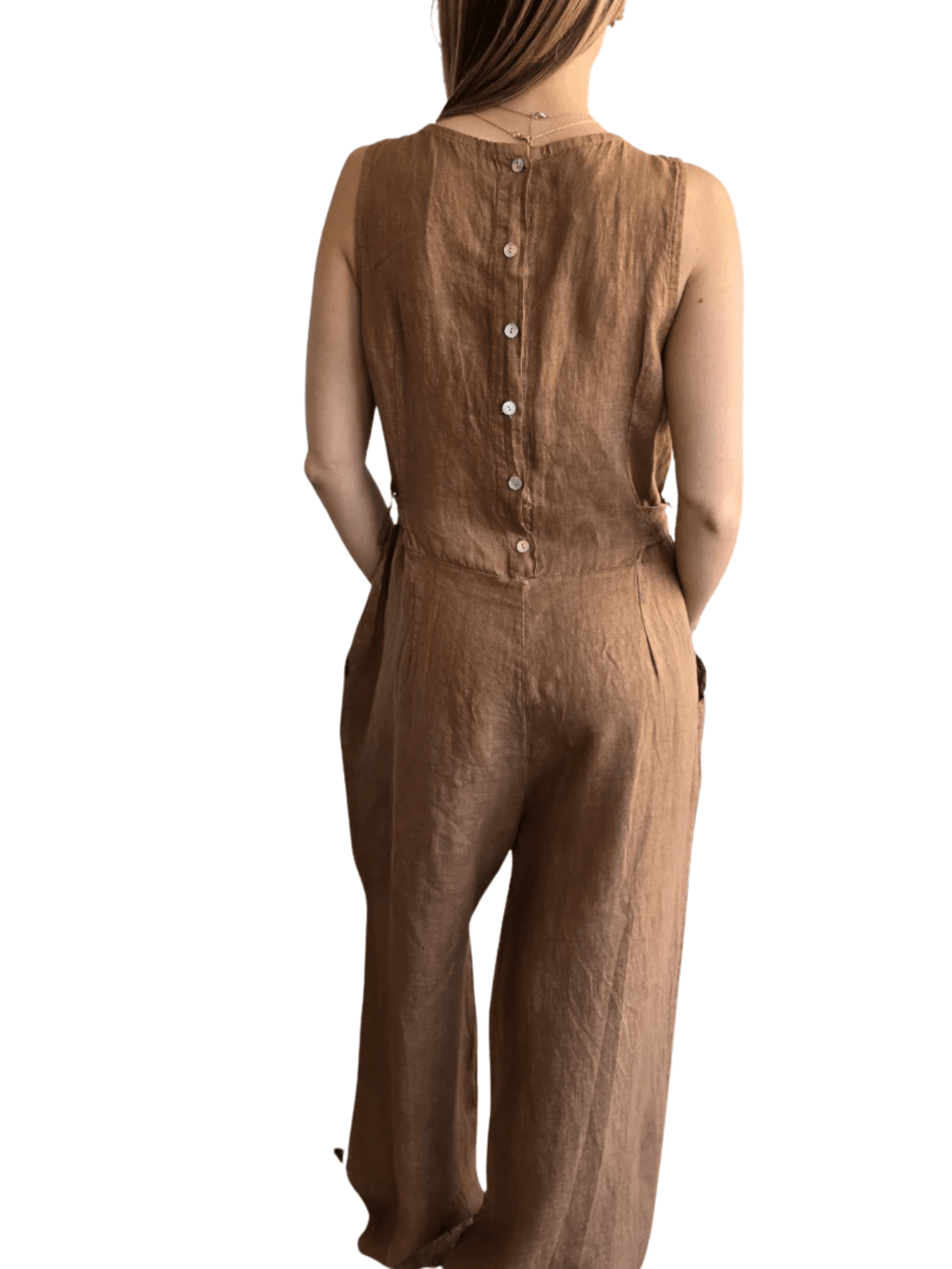 Enterito 100% Lino Italiano sin mangas, color Camel