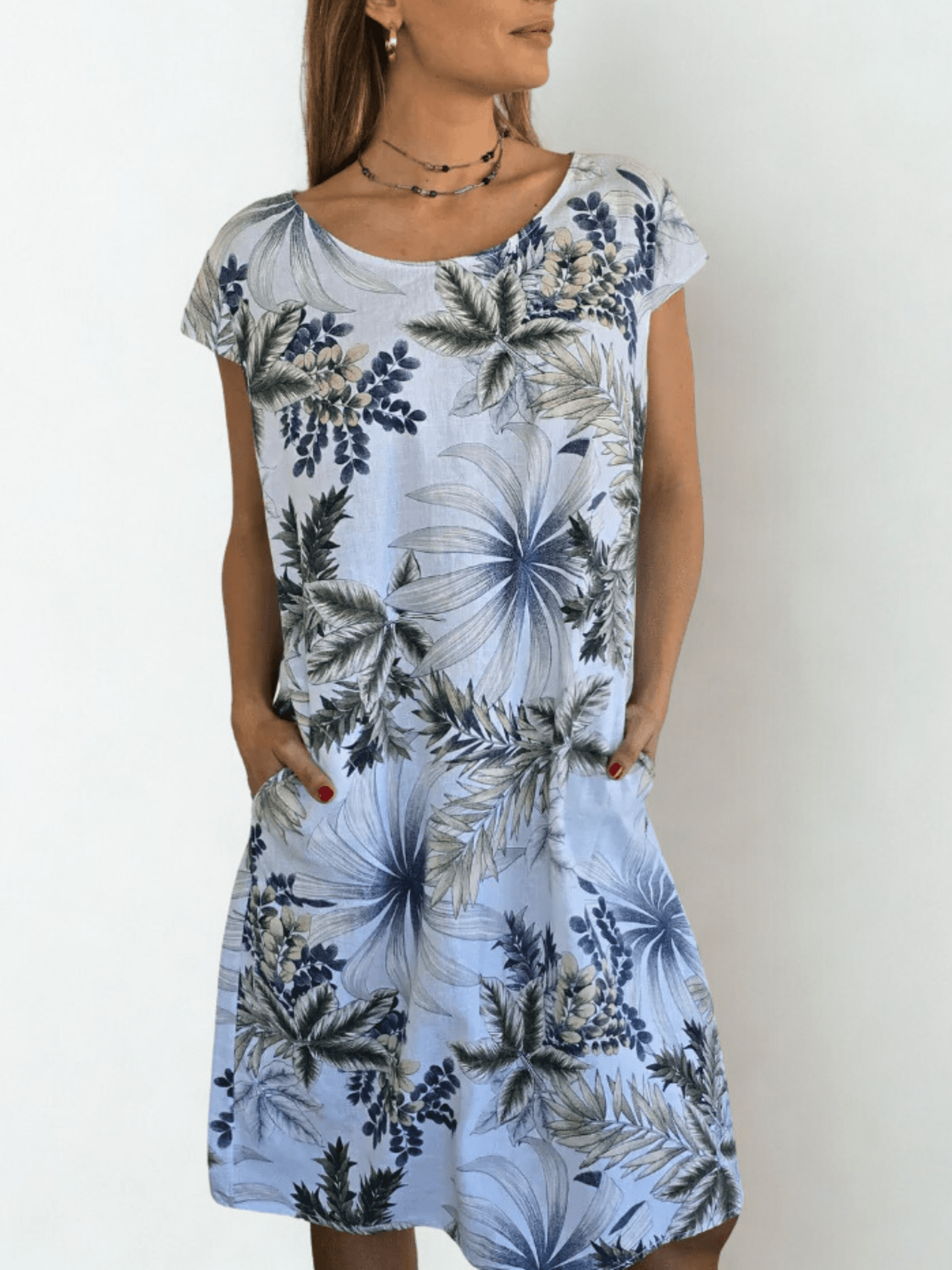 Vestido 100% Lino Italiano Florencia, fondo Blanco