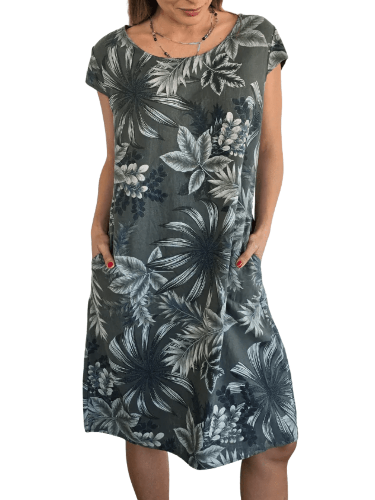 Vestido 100% Lino Italiano Florencia, fondo Verde