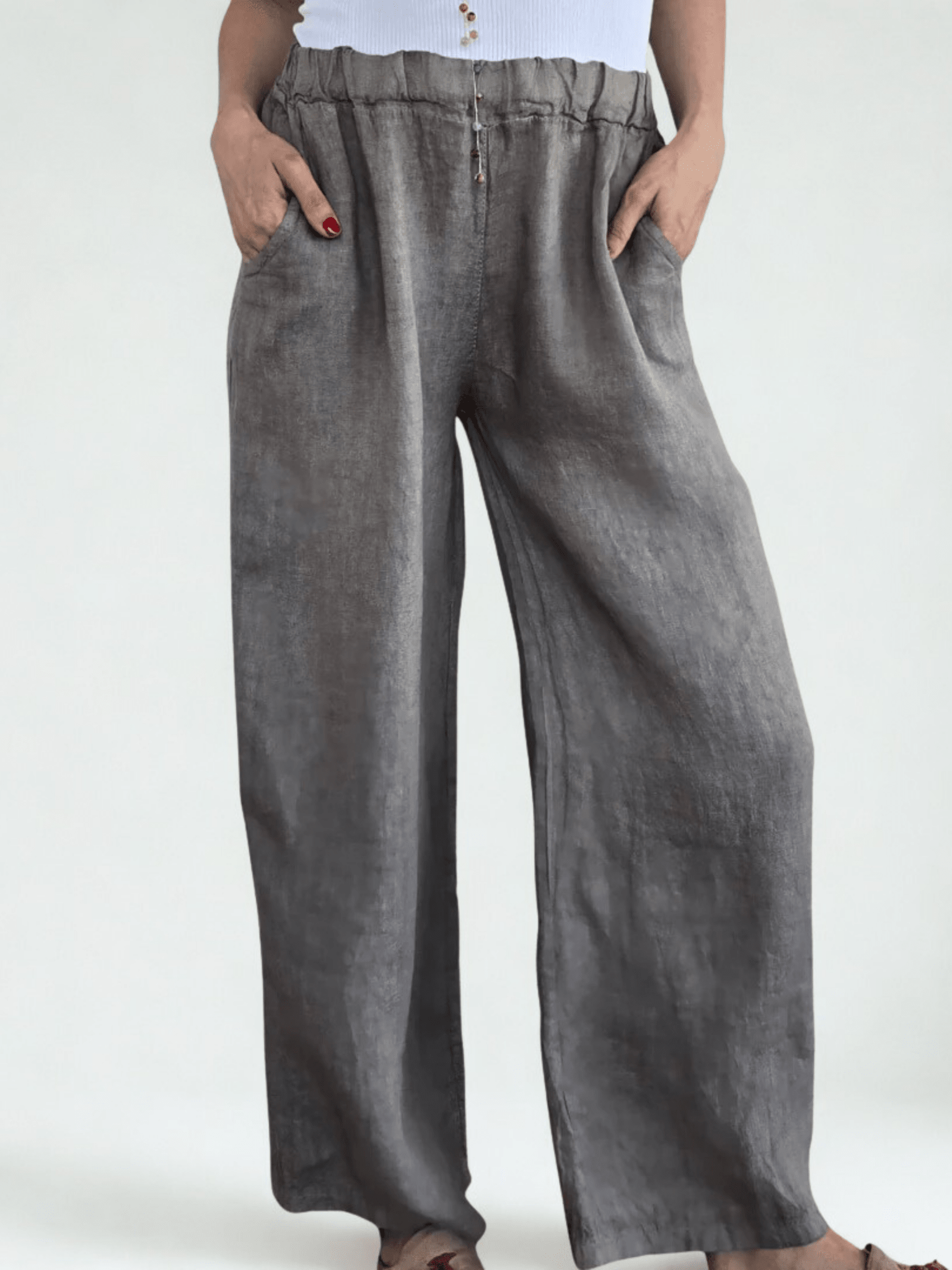 Pantalón 100% Lino Italiano, color Taupe