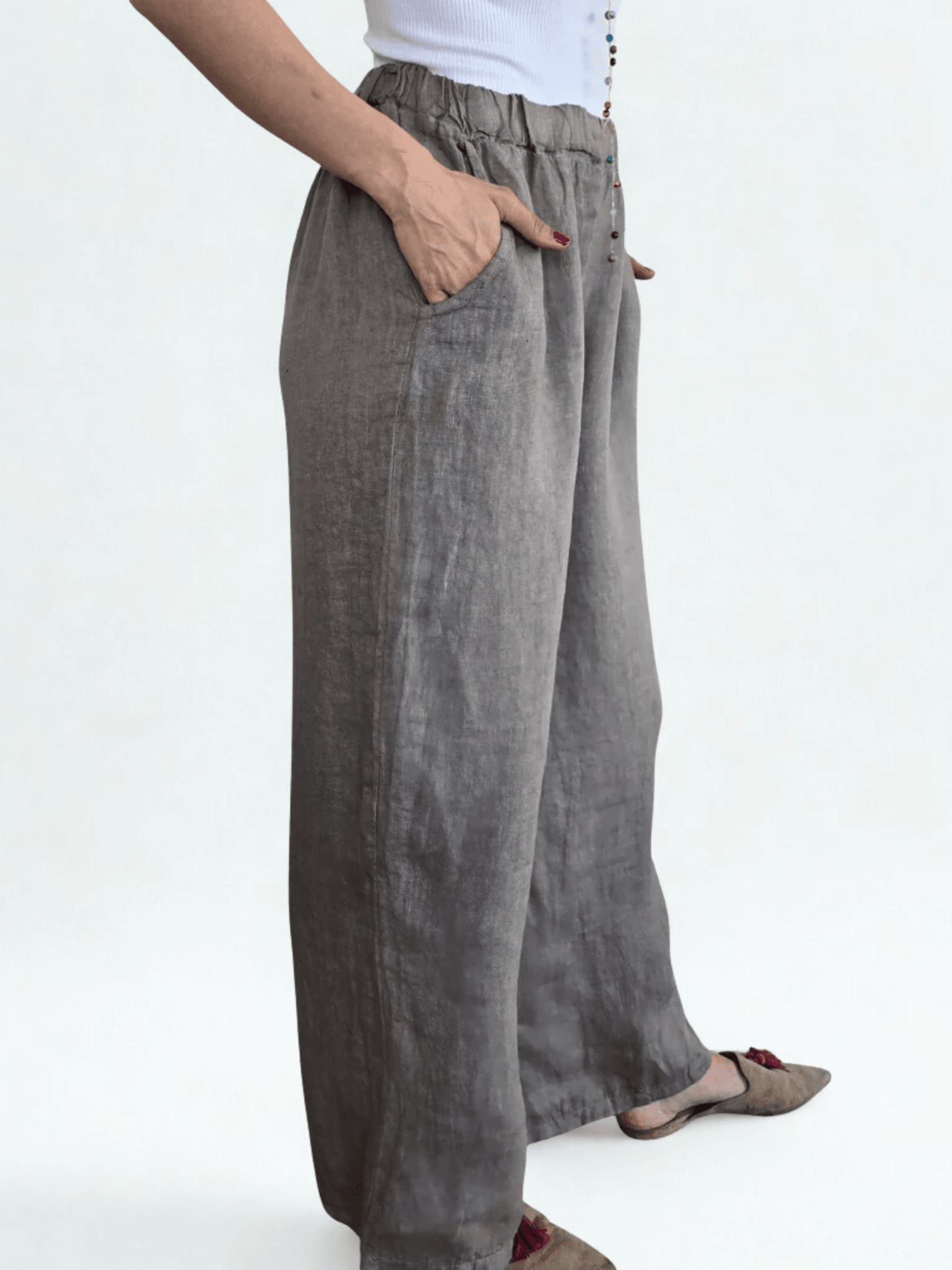 Pantalón 100% Lino Italiano, color Taupe