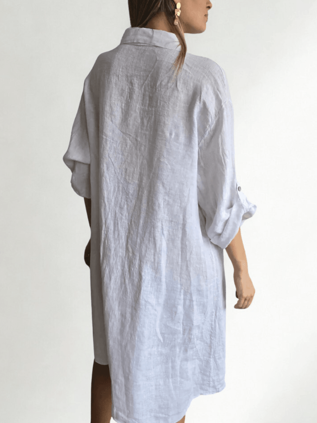 Vestido de lino Italiano, abotonado, color Blanco